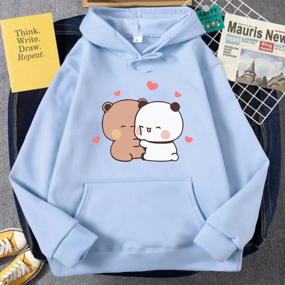 Panda Bear Cute Cartoon Hoodies Bubu Dudu Kawaii Clothing Girls Loose Sweatshirts Spring/Autumn Pink Long Sleeve Pocket Harajuku