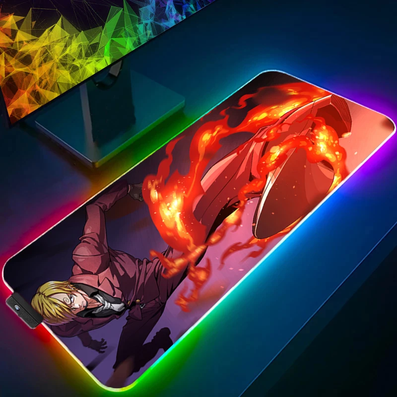 ONE PIECE Sanji LED-Mauspad, Computer, Laptop, Anime-Tastatur, RGB-Mauspad, Mauspad, Tastaturen, Gamer, rutschfeste Schreibtischunterlage mit Hintergrundbeleuchtung