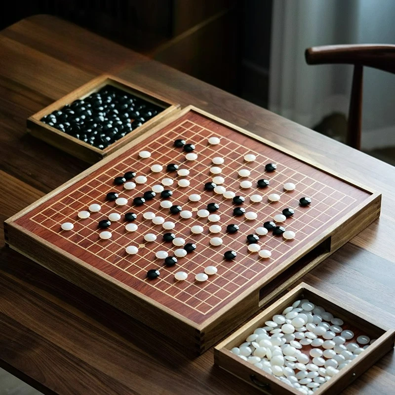 LTT natural agate jade chess pieces solid wood adult drawer Go chessboard set