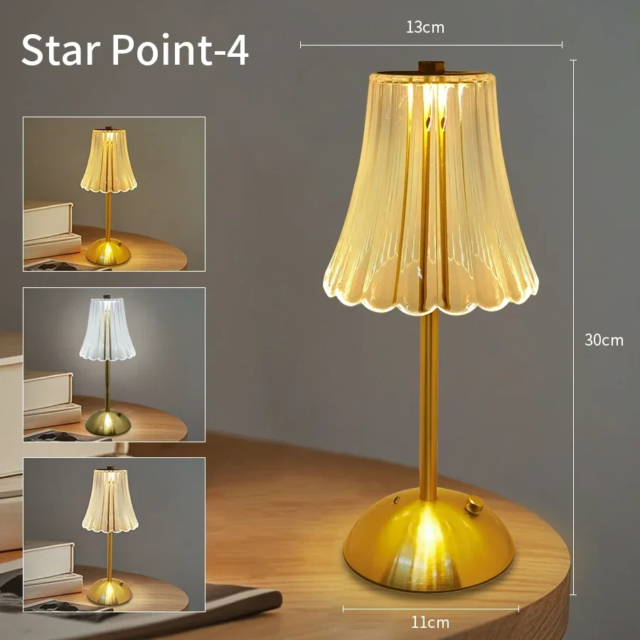Oplaadbaar Touch-nachtlampje, 3 kleuren, dimbare kunstkristallen lamp, draagbare tafellamp voor slaapkamer, woonkamer, restaurant