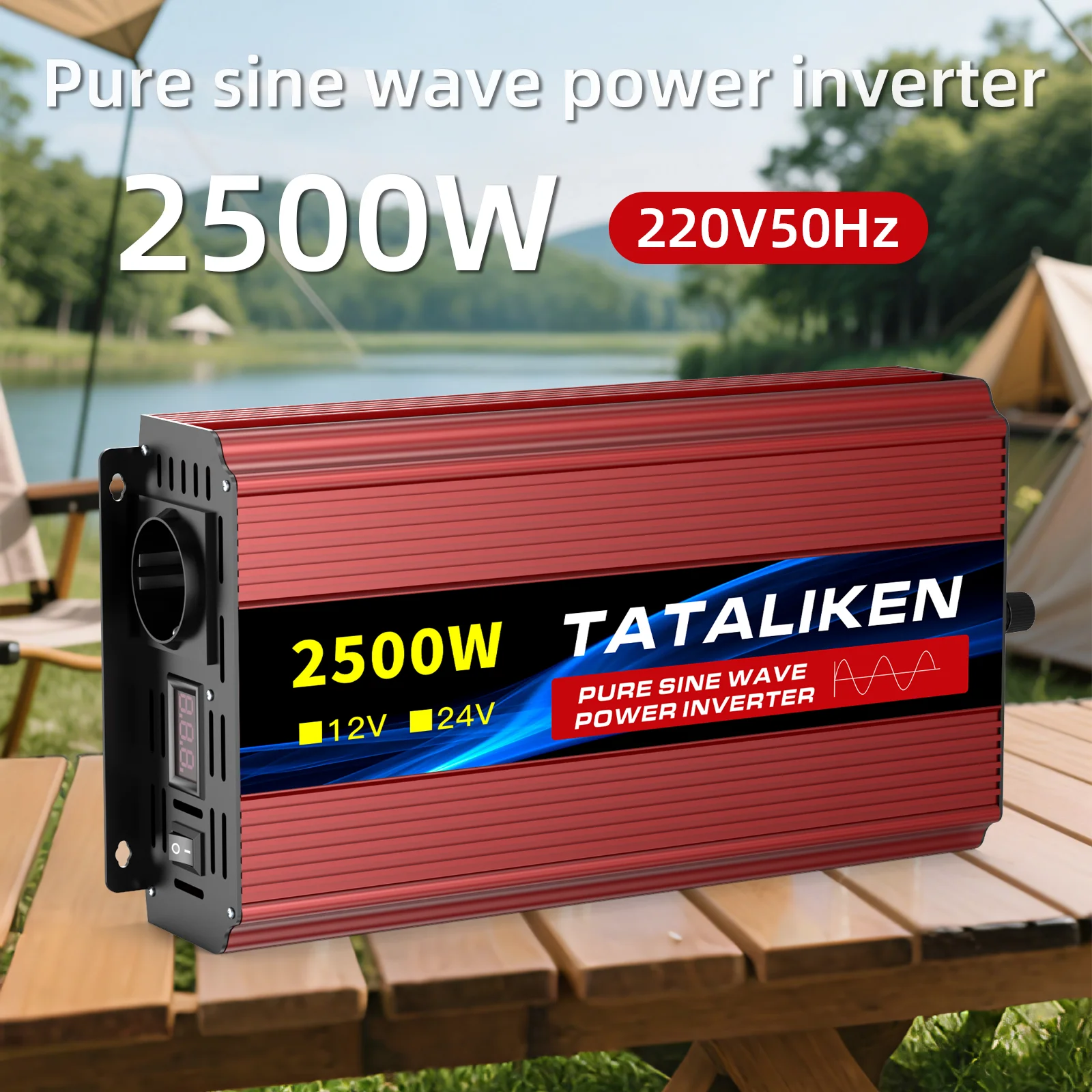 3500W/4500W Pure Sine Wave Inverter 24V to 220V 50Hz Digital Display & Temperature Control Fan EU Plug for RV Solar