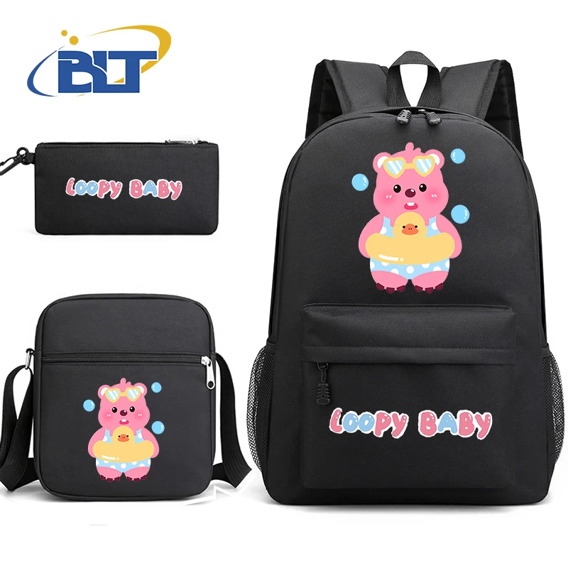 MINISO loopy printed student school bag set children's backpack shoulder bag pencil case three-piece set