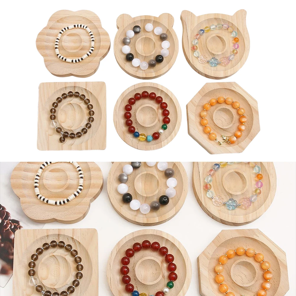 

6Pcs Wooden Jewelry Display Plate Multifunctional Jewelry Organizer Tray Bracelet Necklace Organizer for Home Store Use