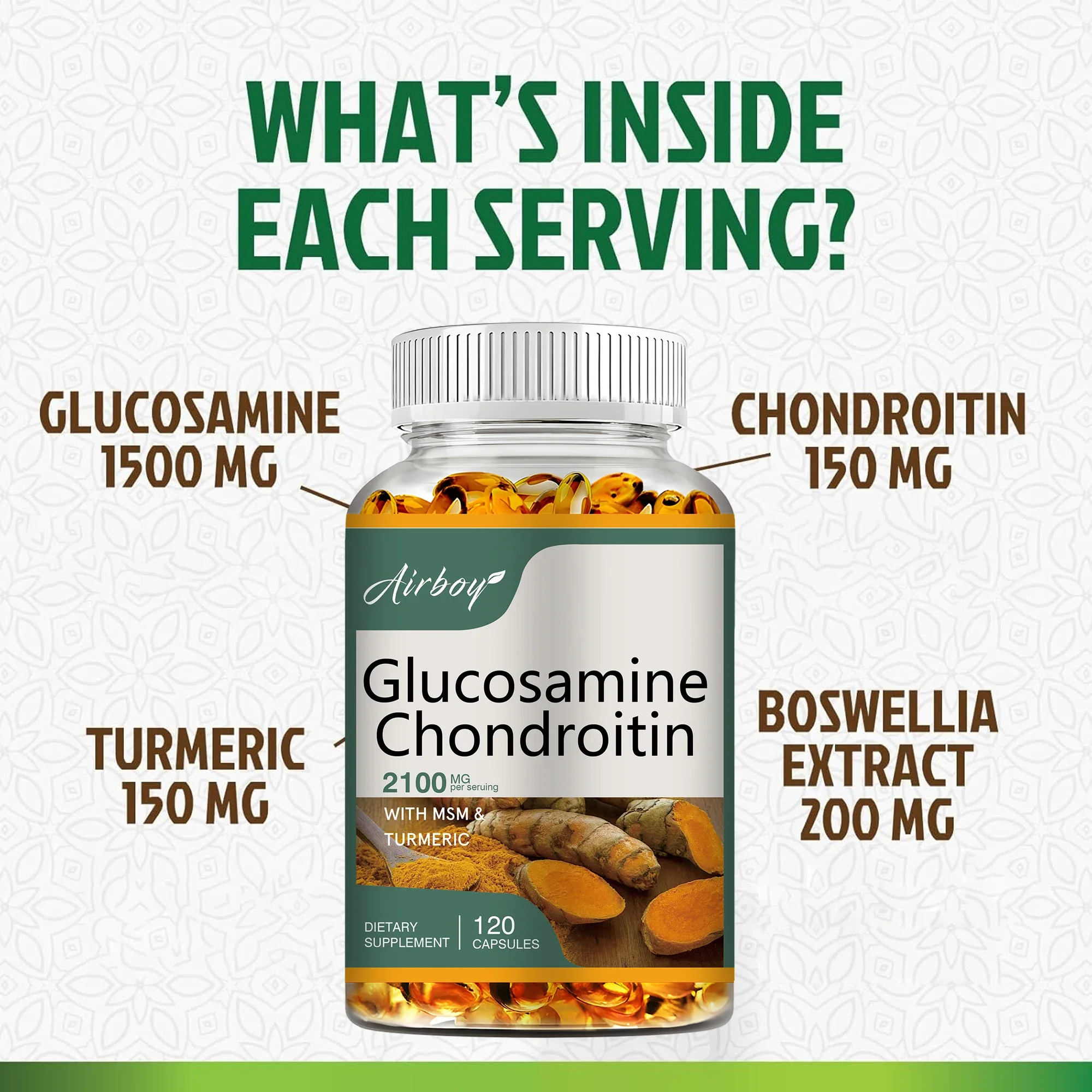 الجلوكوزامين كوندرويتين - مكمل معقد المفاصل، تقوية العظام، صحة المفاصل، كثافة العظام - 120 كبسولة