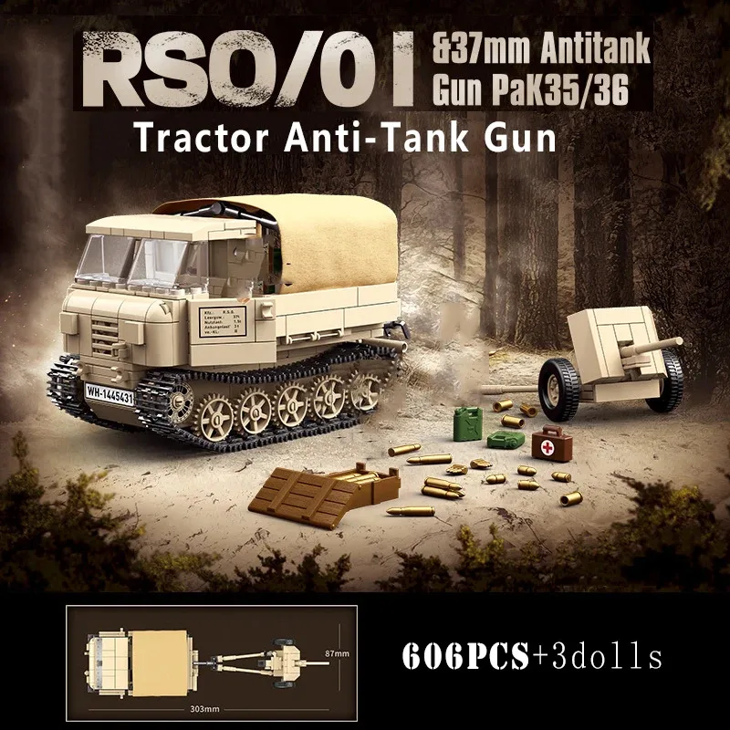 

Военный немецкий гусеничный трактор RSO/01, и газонокосилки 37 мм, строительные блоки WW2 STZ-5, бронированные танковые кирпичи средней гусеницы, детские игрушки