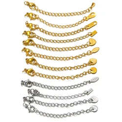 10pcs Stainless Steel Lobster Clasps Extension Extended Tail Chains for DIY Jewelry Making Bracelet Findings Necklace Connectors