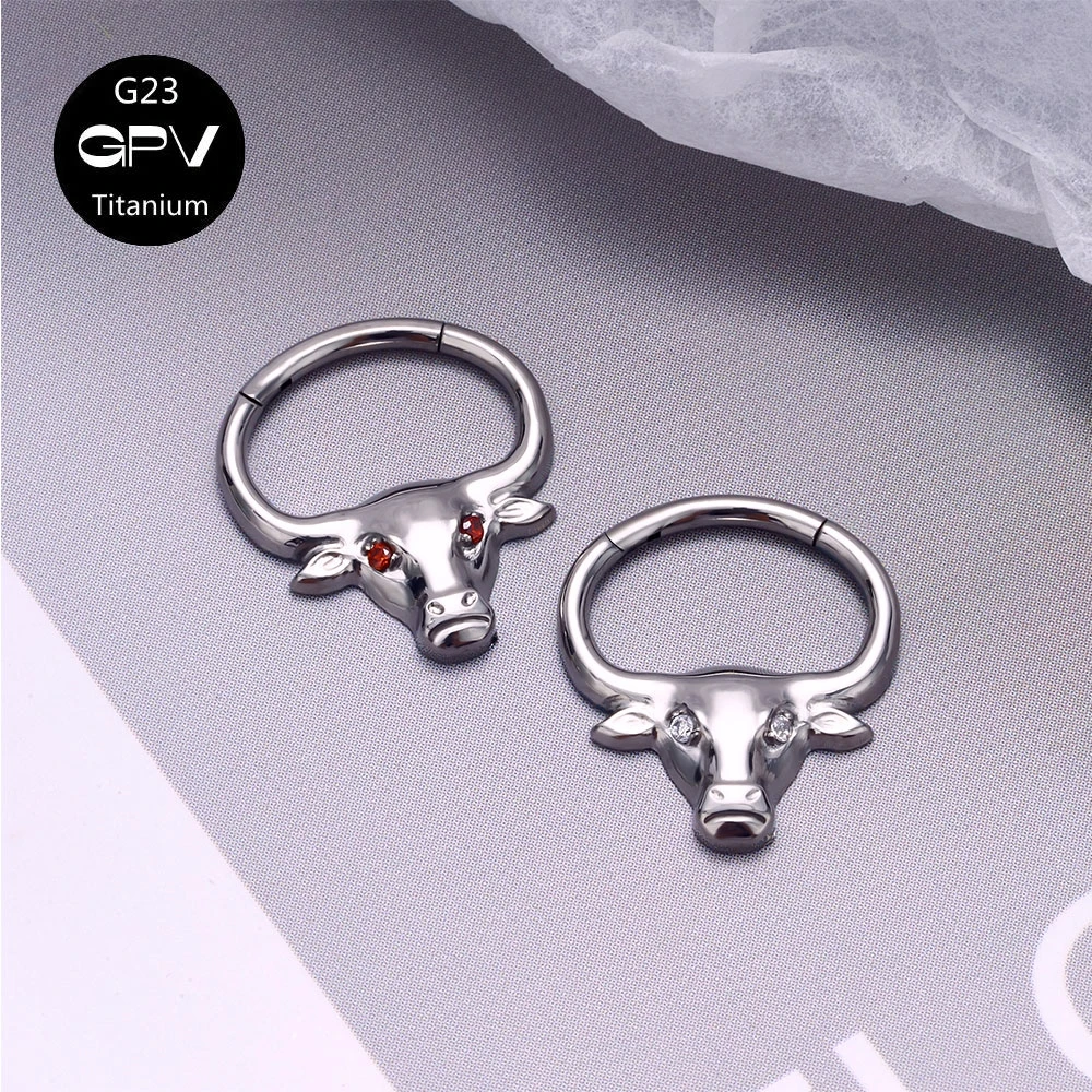 Wholesale G23 Titanium Sculpture Bull Head ZC Nose Septal Ring Punk Nose Ring Male and Female Body Perforated Jewelry Earrings