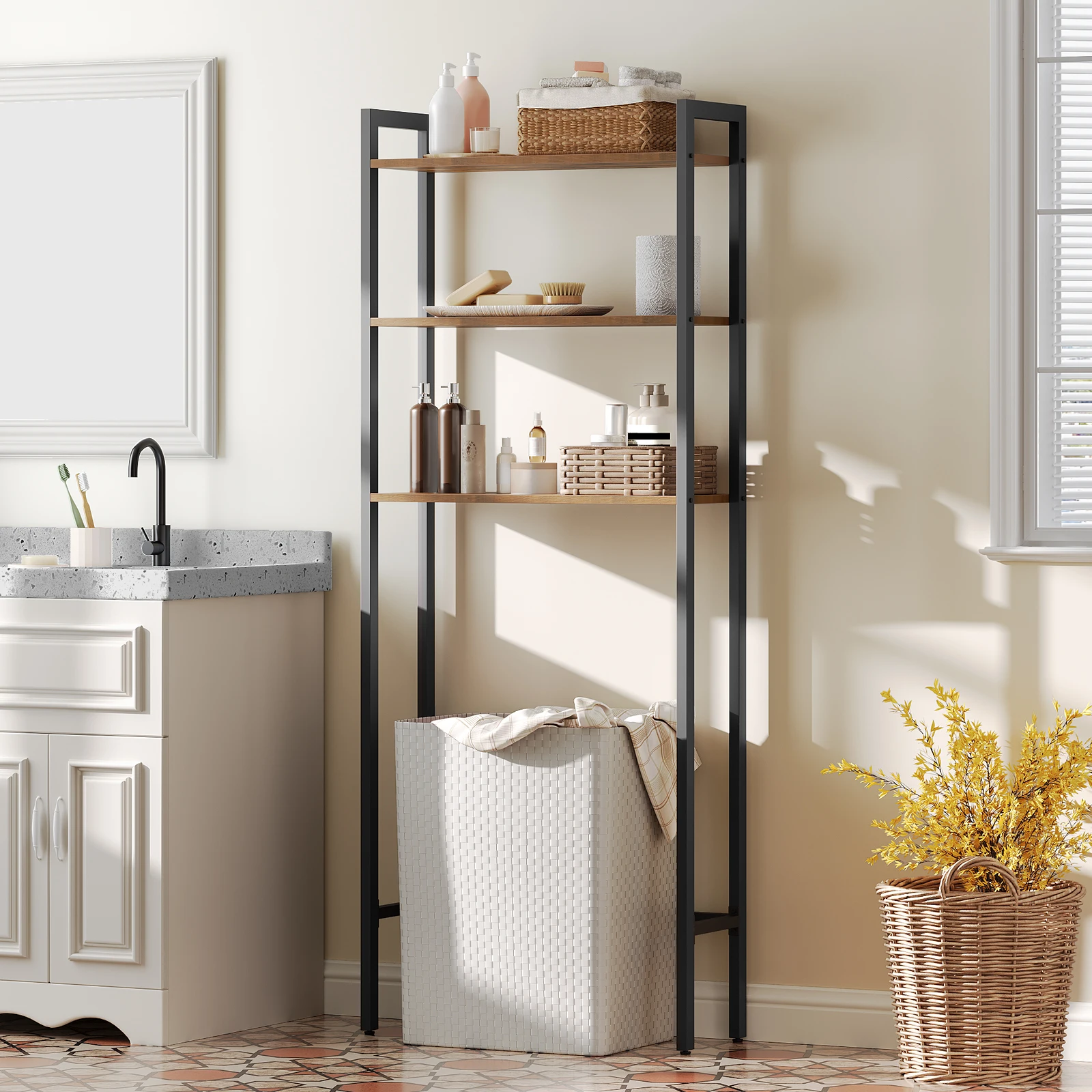 HOOBRO Over The Toilet Storage Rack 3-Tier Industrial Bathroom Organizer Toilet Shelves Space Saver with Multi-Functional Brown image 2
