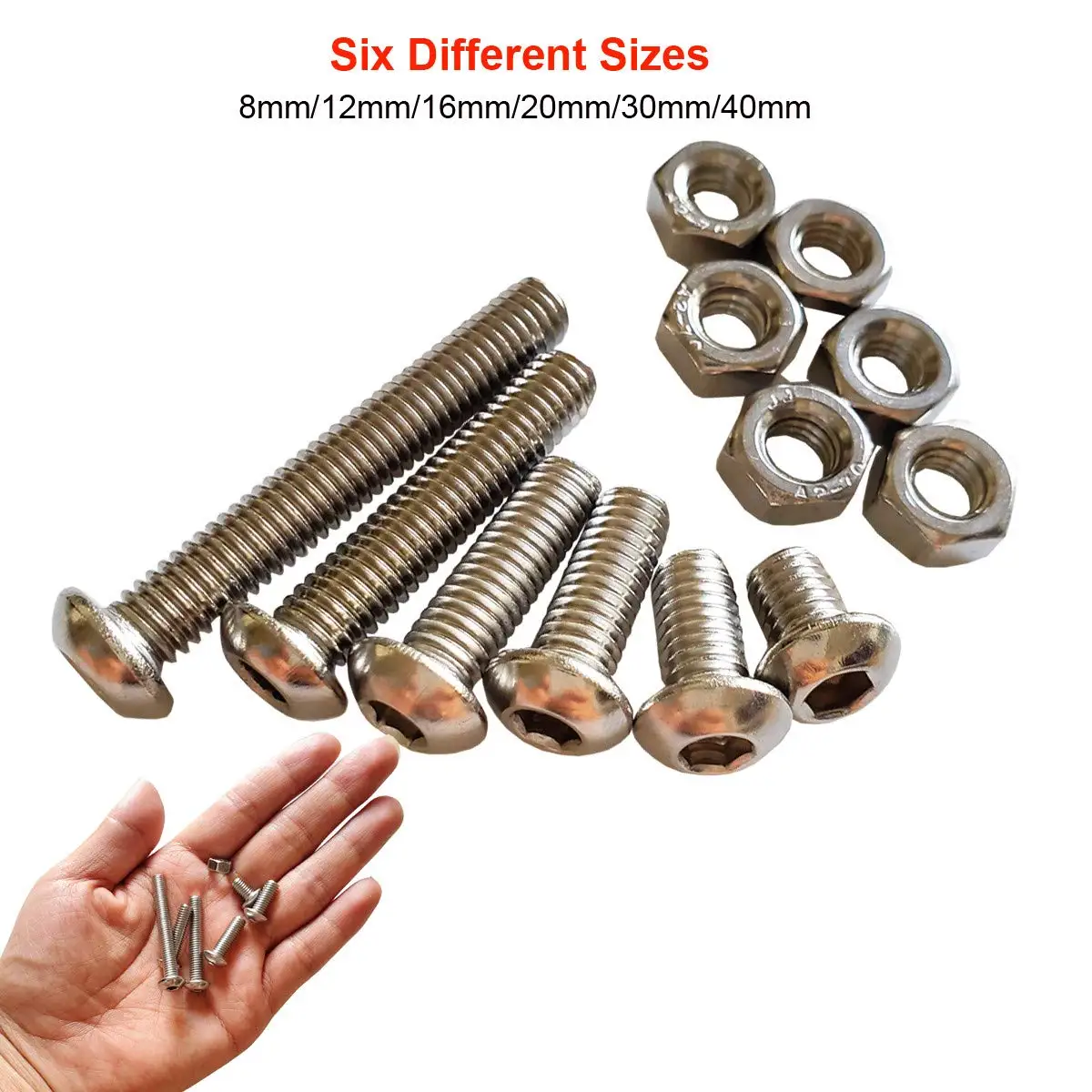 84 مجموعة من مجموعات مجموعة مسامير سداسية M6 x 8/12/16/20/30/40 مم، مقابس سداسية داخلية من الفولاذ المقاوم للصدأ للقيادة
