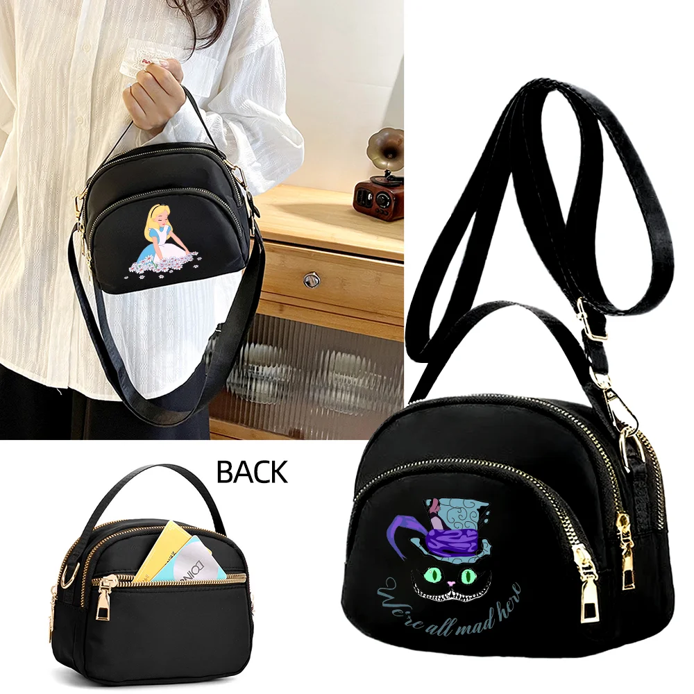 أليس في بلاد العجائب حقيبة كروسبودي حقيبة كتف المرأة حقيبة يد محفظة حقيبة ساعي أنثى فتاة الهاتف الخليوي حقيبة رافعة عادية Trave