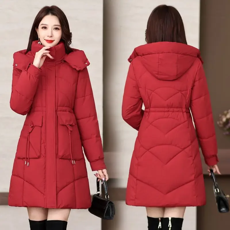 Women's Parkas Winter Stand Collar Thickening Casual Hooded Slanted Pocket Coat Middle-aged Mother Padded Jacket Women Clothing