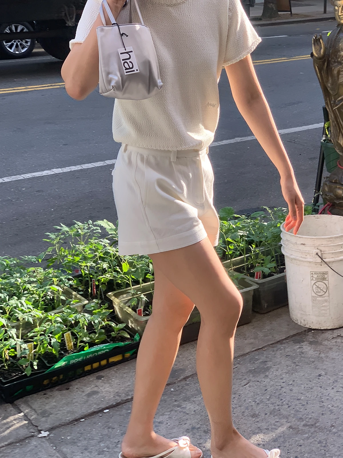 

Haag Official Pure Cotton White Lightweight Summer orts Korean Sle Straight Leg Pants with kets l Waist orts