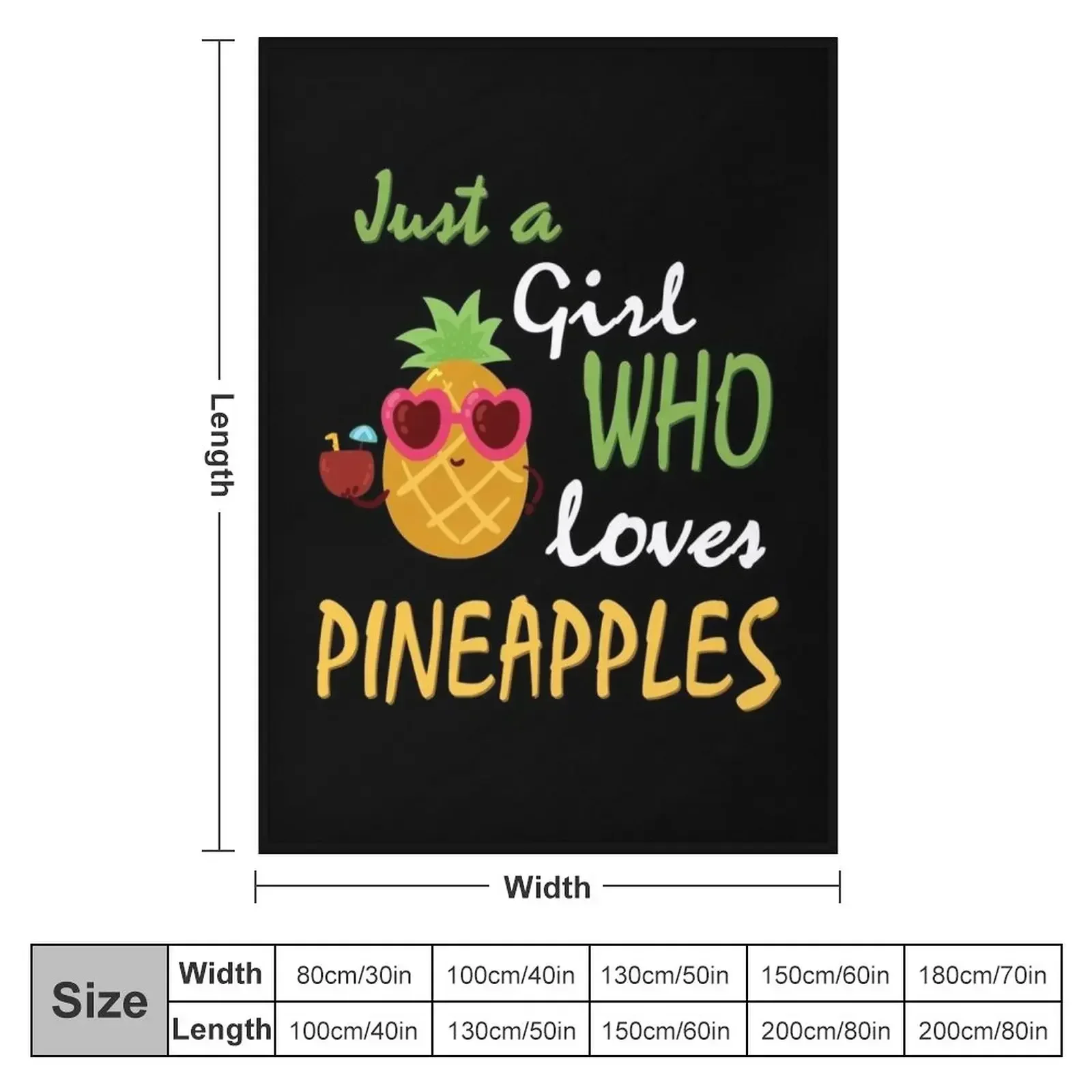 Just a girl who loves Pineapples Silhouette Pineapple Women's Pineapple Birthday Gift Pineapple Lover Throw Blanket