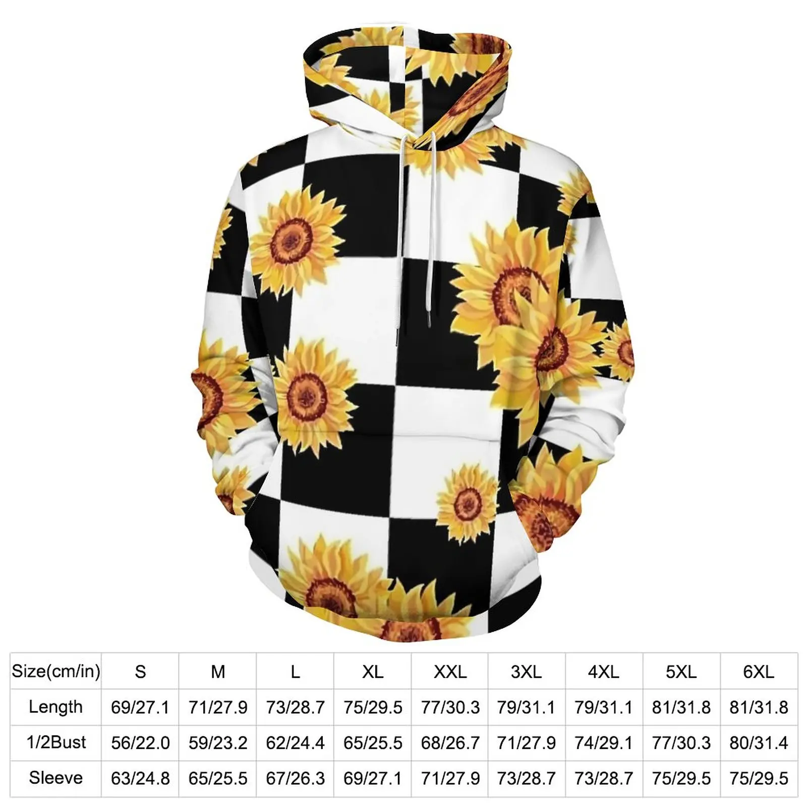 Sunflower Hoodies Checkerboard Print Harajuku Casual Hoodie Long Sleeve Y2k Graphic Sweatshirts Birthday Present