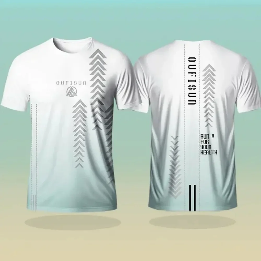 OUFISUN Gradient Arrow Print Men's Sports T-Shirt, Quick-Drying and Breathable Short-Sleeve Running and Fitness Training T-Shirt