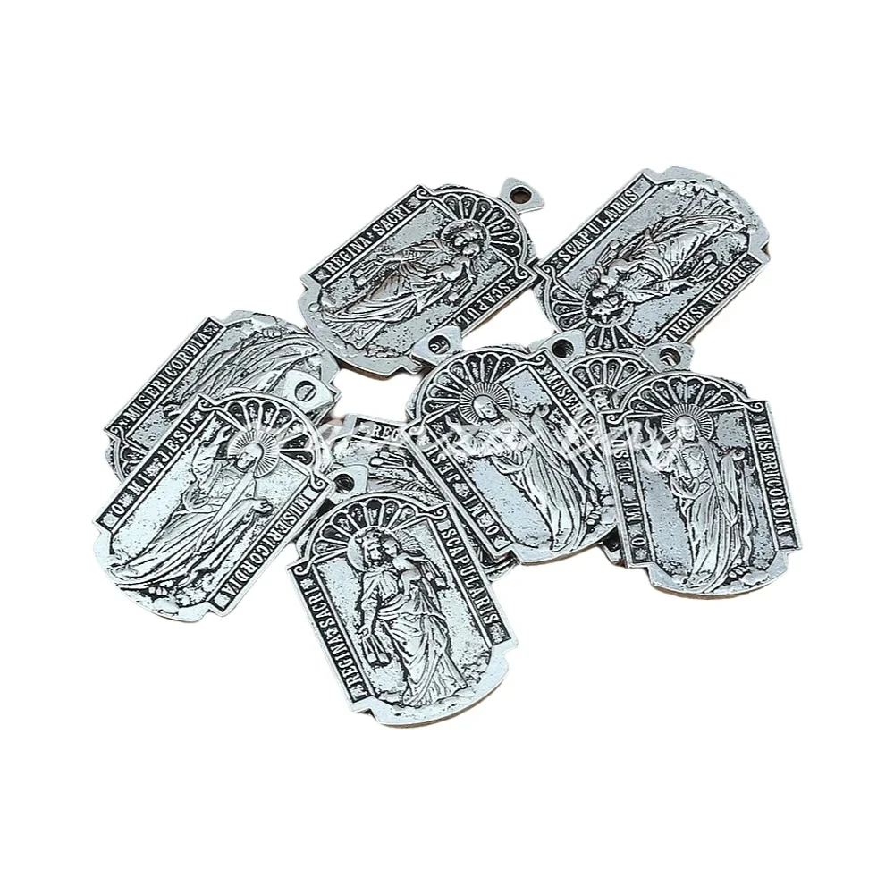 5Pcs  Alloy Fashion O Mi  Jesus Misericordia Medal Religion Charms Pendants For Jewelry Making Findings