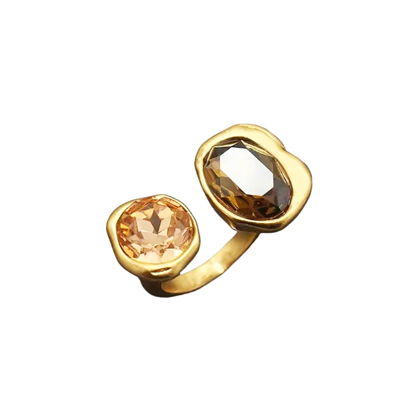 European and American Retro Metal Geometric Rhinestone Contrasting Open Rings For Women‘s Trendy Jewelry Finger Accessorioes image 6