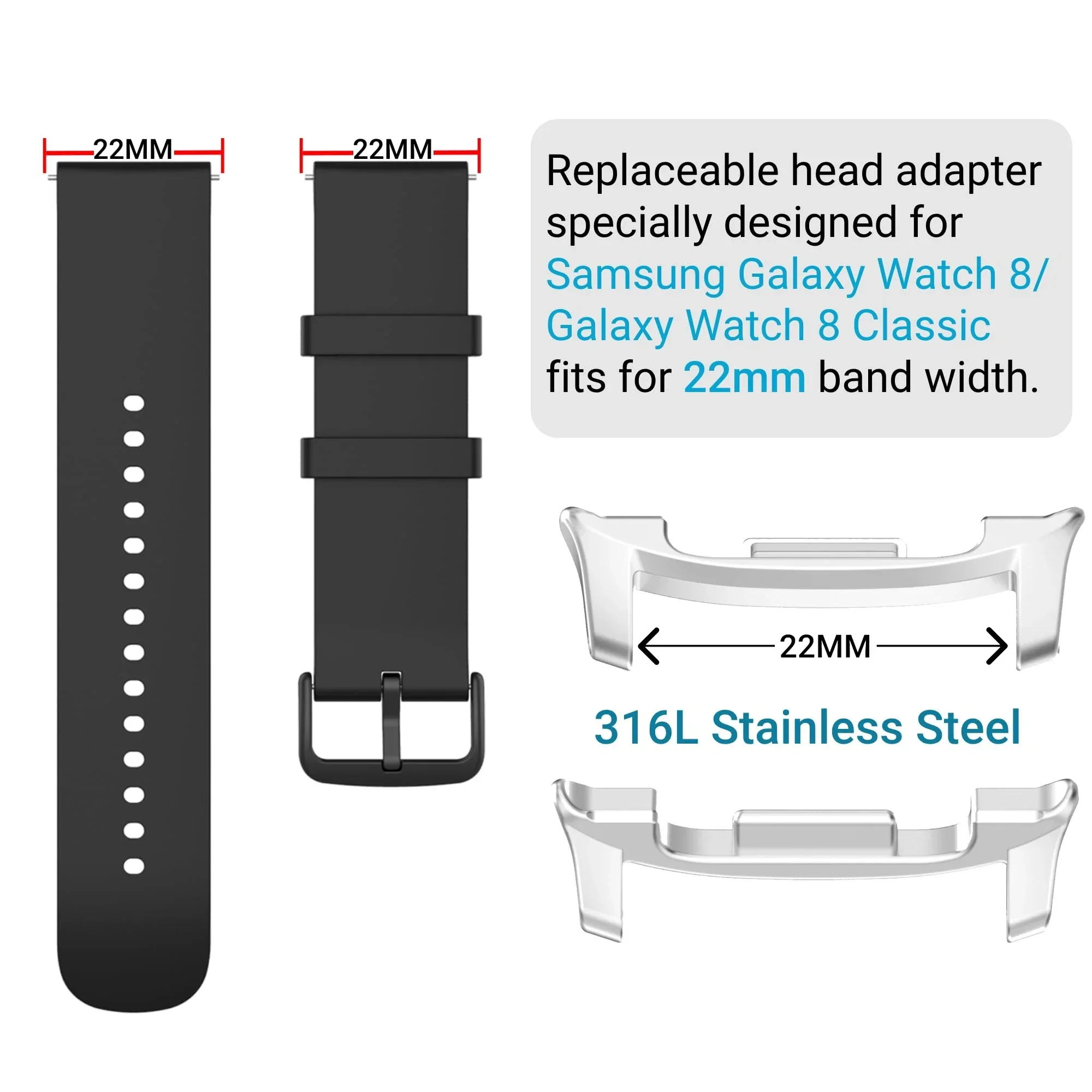 2 قطعة محول ساعة من الفولاذ المقاوم للصدأ لساعة سامسونج جالاكسي 8 كلاسيك 46 مللي متر موصل حزام الساعات لساعة جالاكسي 8 40/44 مللي متر 22 مللي متر