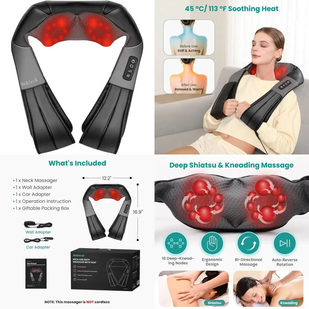 

3D-массажная подушка шиацу с подогревом для облегчения боли в шее и плечах, идеально подходит для дома, офиса и использования в автомобиле, идеальный подарок f