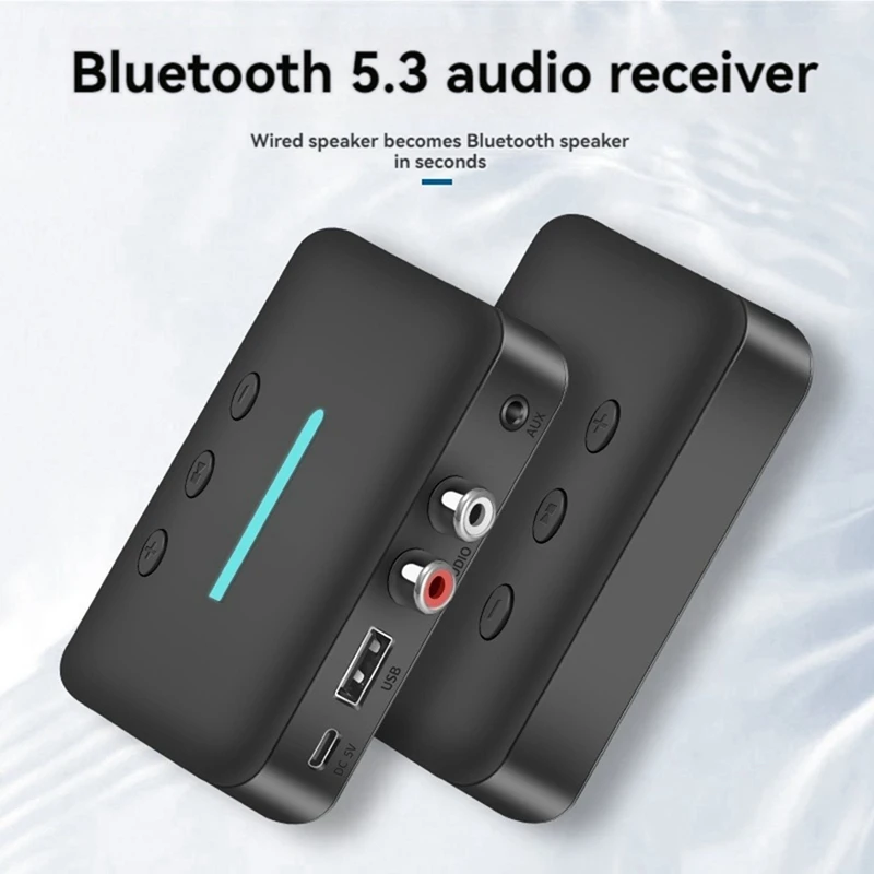 Usb bluetooth 5.3 adaptador receptor de áudio música estéreo sem fio 3.5mm aux r/l suporte u-disc reprodução para alto-falante desktop
