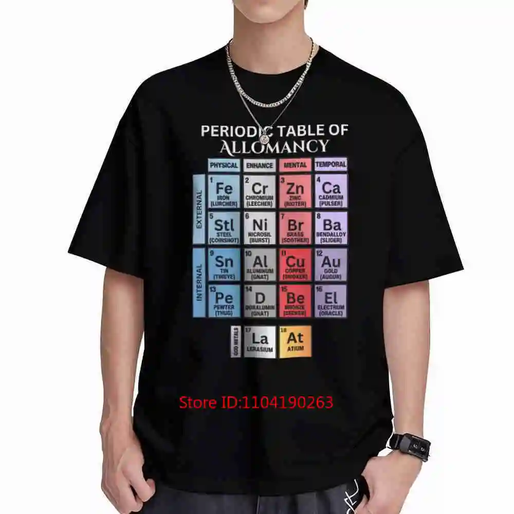 Periodic Table Of Allomancy Elements Parody Mistborn Cosmere External And Internal Metals Short Sleeve Tee 100% Cotton T-Shirt