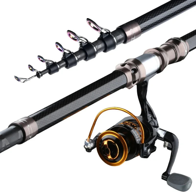 Carbon Superhard Telescopic Fishing Rod, Distance Throwing Rod Set, Colorful Guide Ring, Metal Reel Seat, 2.1m-4.5m