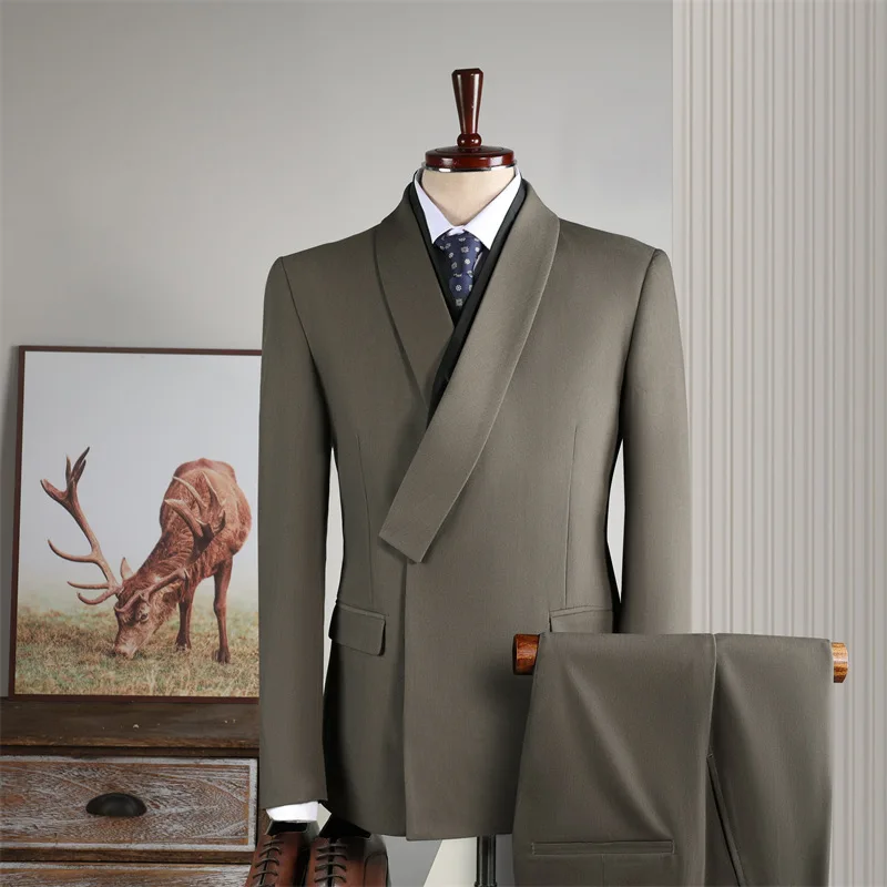 

ST Cassy Dark Blue Elegant Man Suit 3 Pcs Set Modern Wedding Party Suits for Men Stylish Business Office Suit