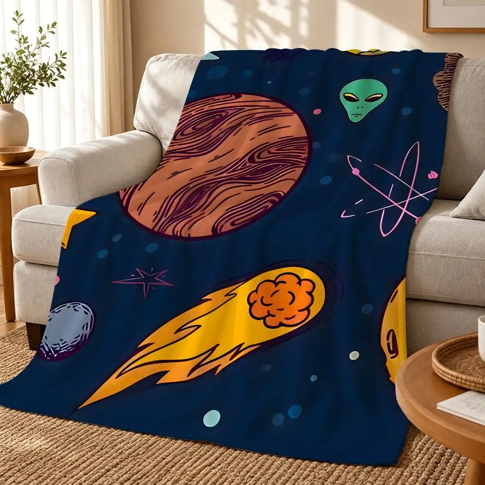 outer space spaceship astronaut rocket Throw 240g flannel blanket, suitable for sofas, beds, offices, exquisite gift blankets