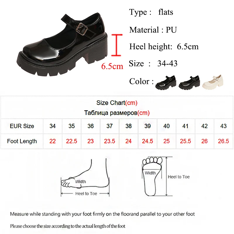 Patent Leather High Heels Mary Jane Shoes Women Japanese Style Ankle Buckle Platform Pumps Woman Punk Jk Uniform Lolita Shoes 43