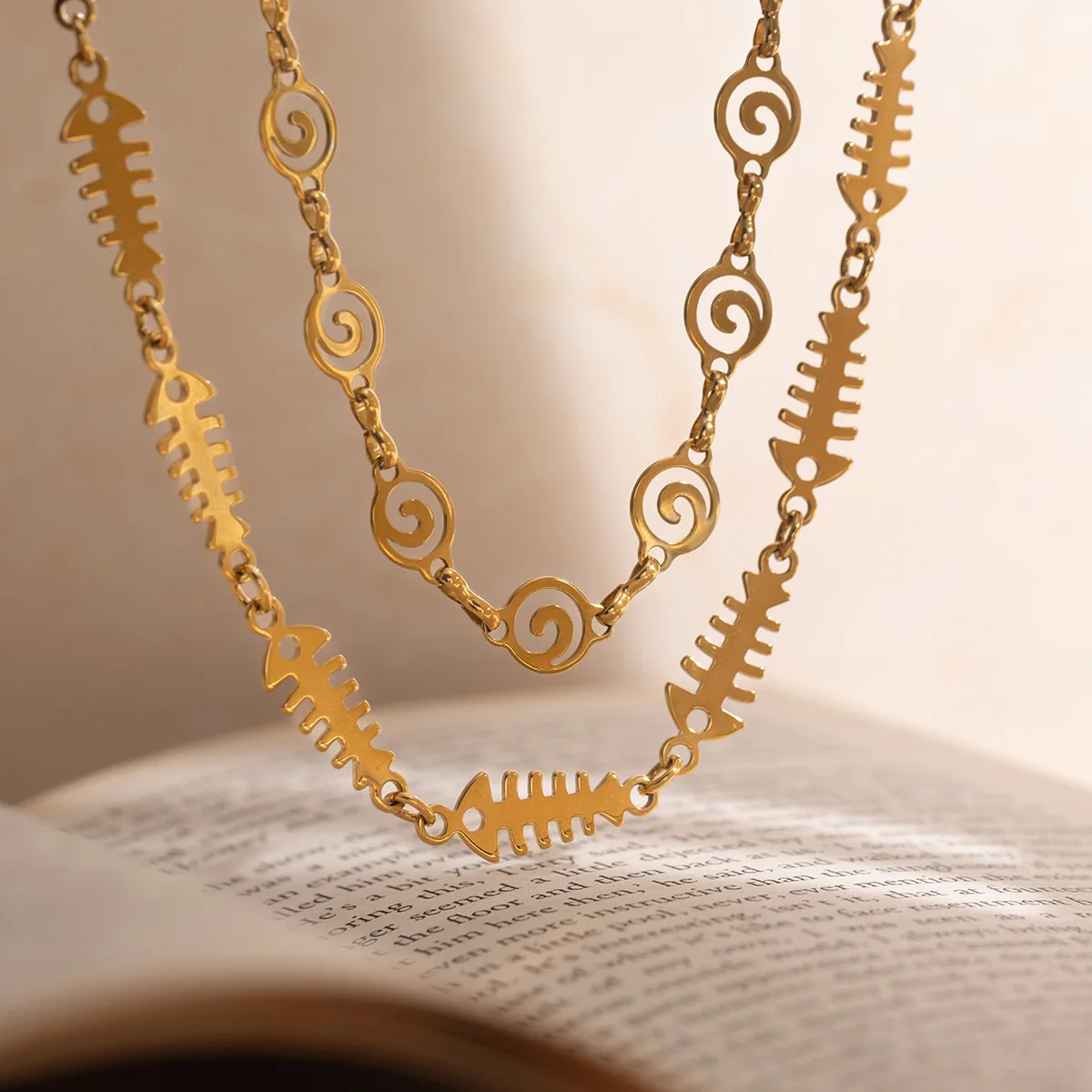 Gold Plated Fish Bone Choker Necklace Women's Ocean Minimalist Style Daily Versatile Vacation Layered Fashion Jewelry