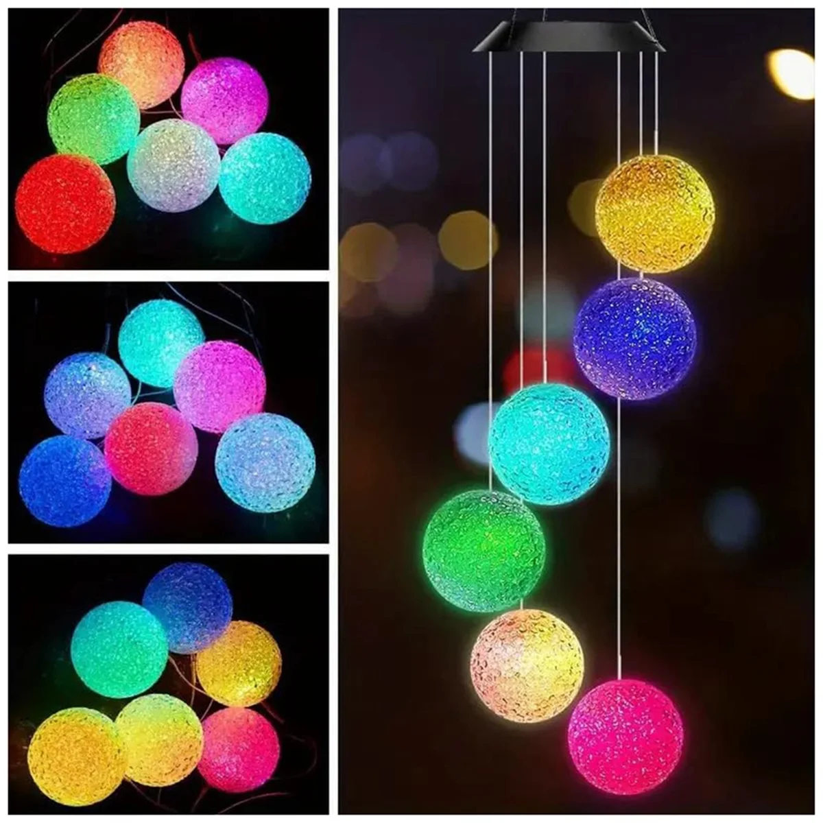 ABLQ Solar Wind Chime Light LED Colorful Gradient Outdoor Garden Decoration Atmosphere Chandelier