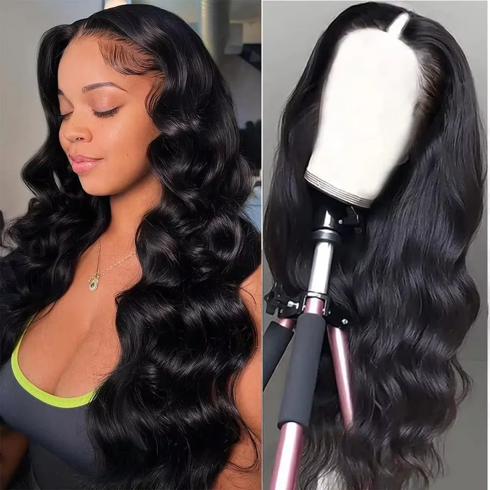 

32-дюймовый парик с объемной волной и V-образной частью для женщин, бразильские волосы, натуральный цвет, парики из человеческих волос, V-образные парики, машинный парик