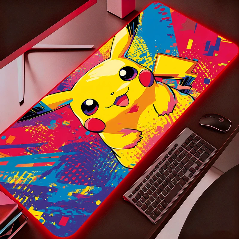 RGB Backlight Mouse Pad Gamer Pokemon Pikachu Large LED Computer Pc Mousepad Carpet Gaming Accessories Keyboard Desk Mat