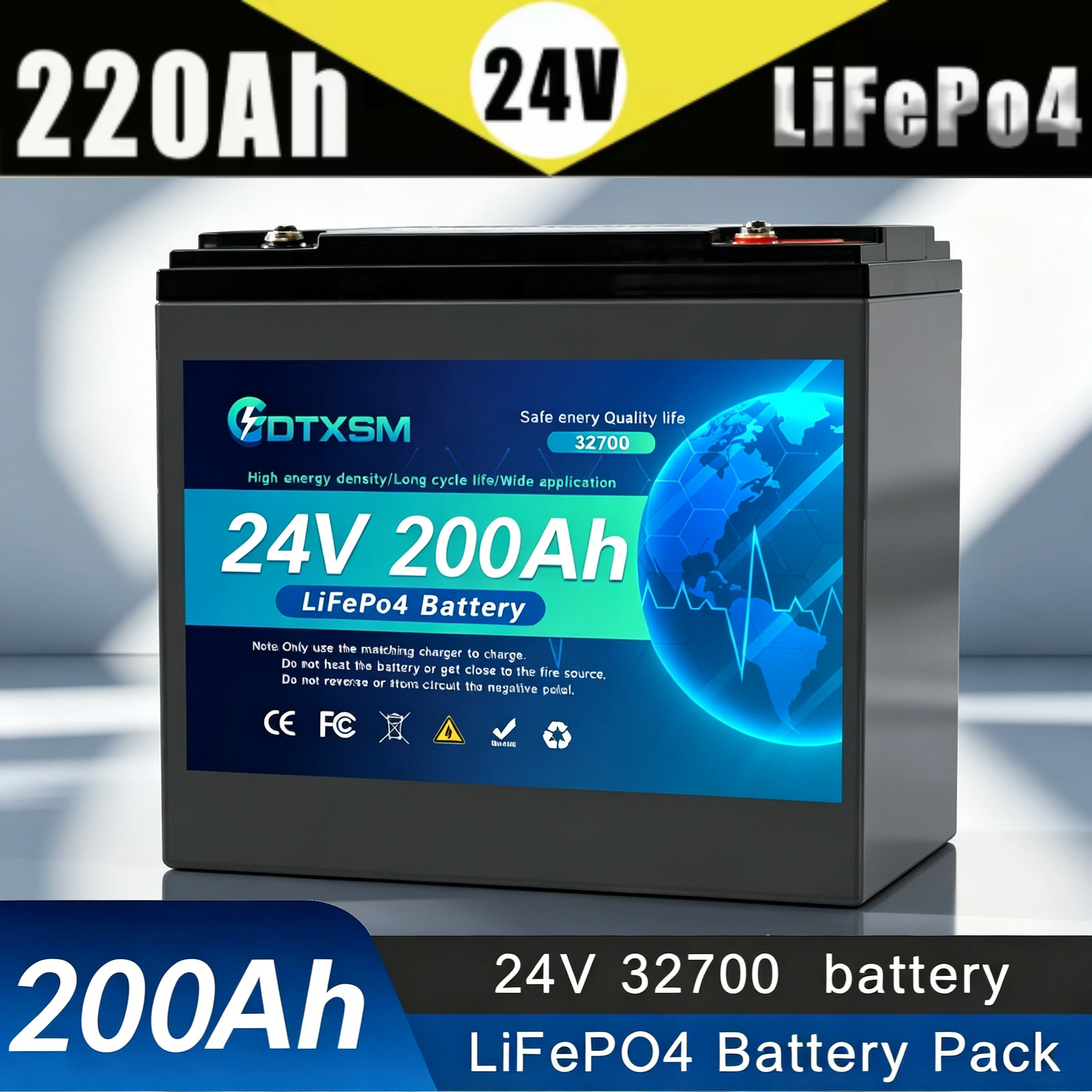 

24V 200Ah Deep Cycle LiFePO4 Battery 32700 Low Self Discharge Rechargeable Storage Battery For Solar Panel RV Trailer Boat