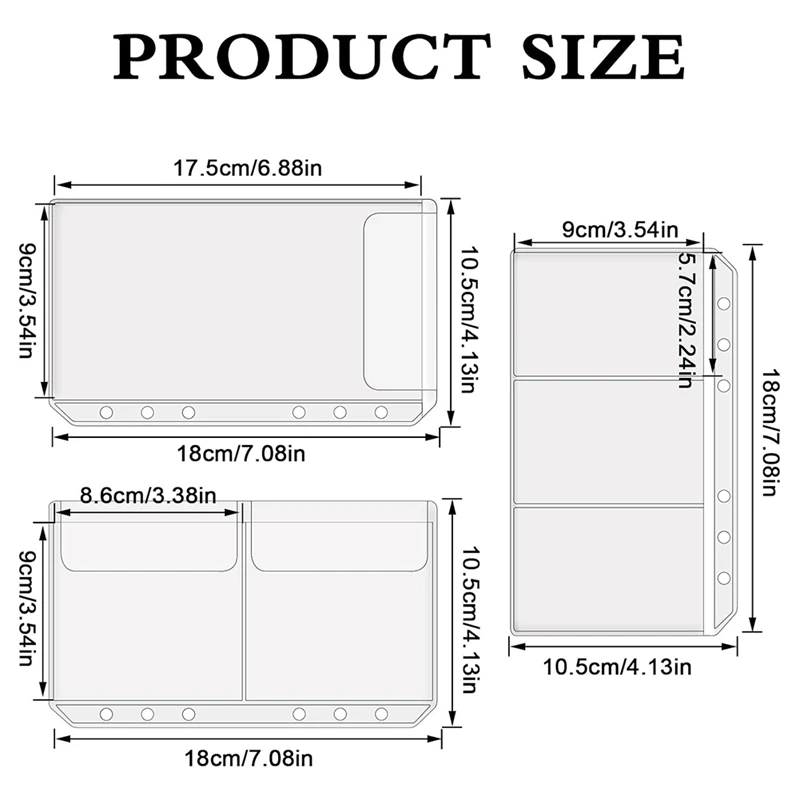 Clear Photocard Sleeve Sheets, Binder Pockets, Envelopes de dinheiro, Pasta clara, Organizador durável, crédito, cartão de visita, dinheiro, 12 pcs, A6