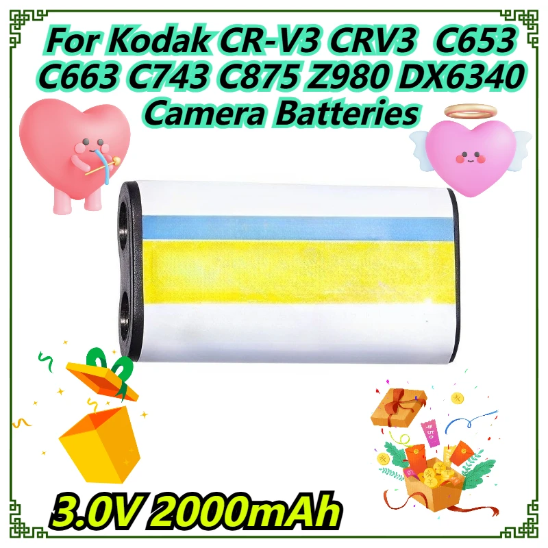

3.0V 2000mAh For Kodak CR-V3 CRV3 C653 C663 C743 C875 Z980 DX6340 Camera Batteries