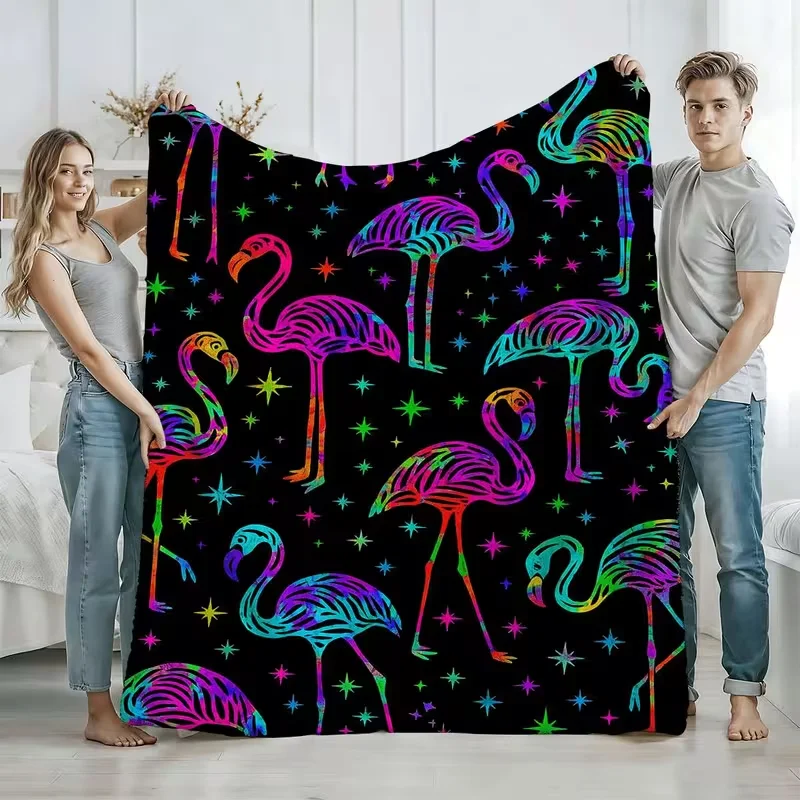 Hand Painted Colorful Cartoon Fish Blanket Dark Blue Background Vibrant Sea Creature Print Soft Cozy Blanket for Sofa