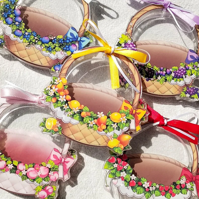 Spring Fruit Bazaar 58mm Acrylic Badge Brick, Fruit Basket Magnetic Pin Display Storage Frame, for Anime Kpop Collectibles Decor