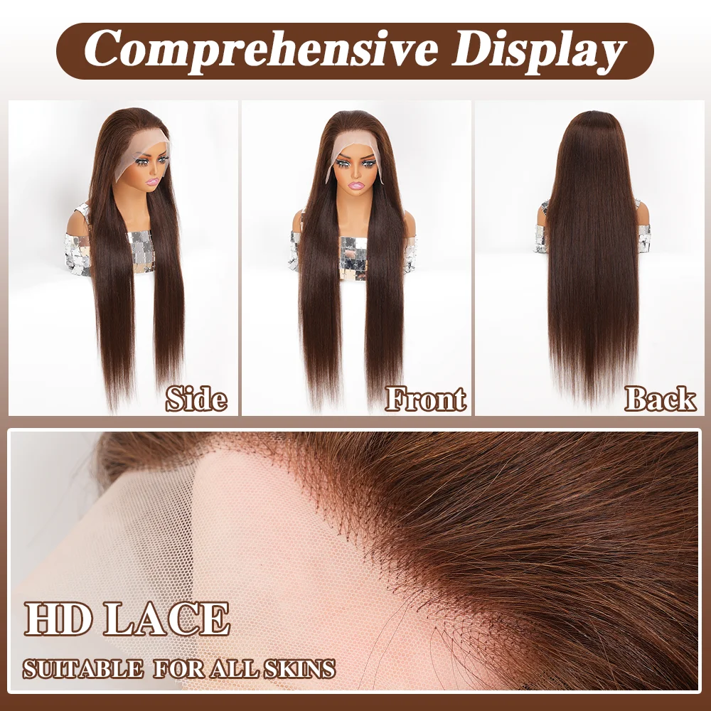 13x4 الشوكولاته براون مستقيم الدانتيل الجبهة الباروكات الشعر البشري 200٪ الكثافة # 4 باروكات شعر بشري مفرود ملون بدانتيل أمامي للصيف