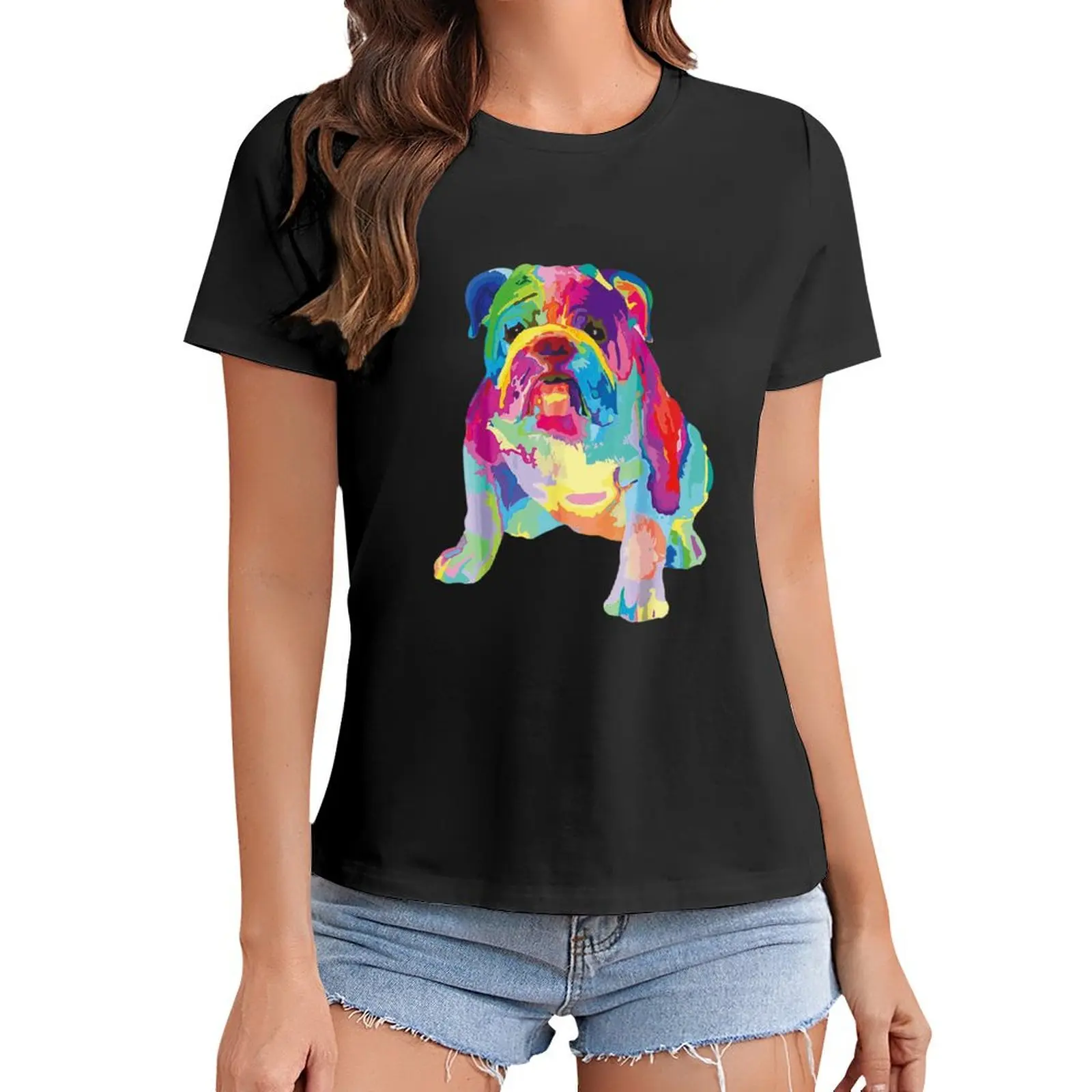 Dog Lover Gifts Womens Colorful Cool English Bulldog T Shirt Graphic Shirt Casual Short Sleeved Female Tee T-Shirt Size S-4XL