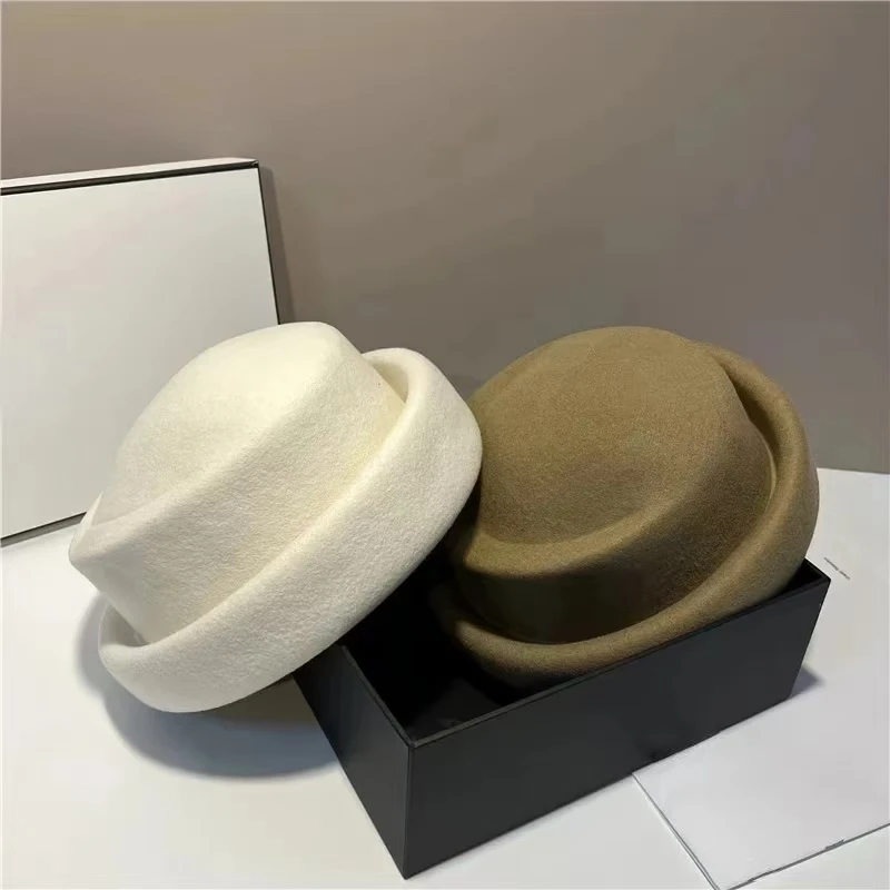 

2024 100% Australian Wool Vintage Fashion Fedora Hat For Women Ladies French Elegant Berets Designer Bucket Hat