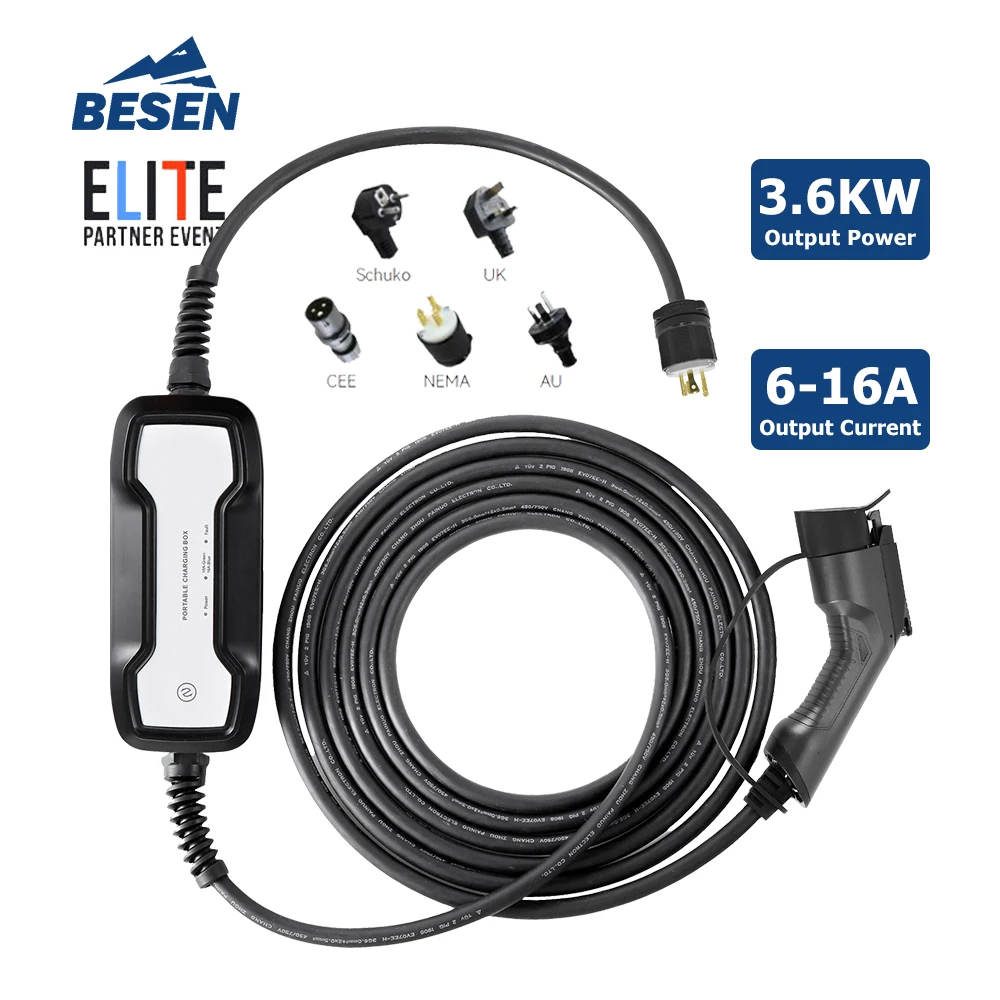 الشركة المصنعة EVSE 10A 16A المستوى 2 شاحن سيارات كهربائية محمول IP66 شحن السيارة الكهربائية مع المكونات Type1 أو Type2 #1