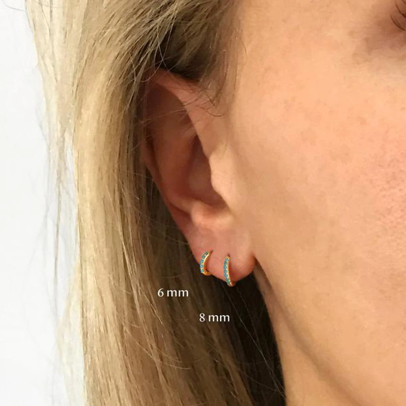 Silver 925 1 pair Women Small Hoops Earring Piercing Ear Cartilage Tragus Simple Thin Circle Anti-allergic Ear Buckle