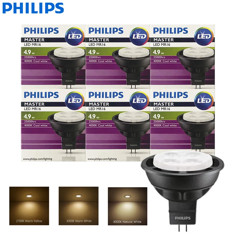 Philips Replace 50W MASTER MR16 LED Spot Lamp 12V GU5.3 4.9W CRI90 24° 36° Beam 2700K 3000K 4000K Warm Neutral White