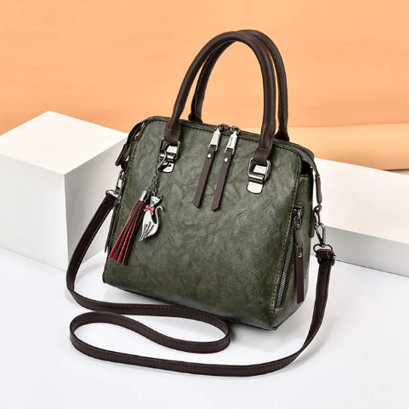 Torebka w stylu vintage damska PU skórzana torebka z frędzlami moda damska Tote luksusowa torba na ramię o dużej pojemności torebka na zakupy bolsa