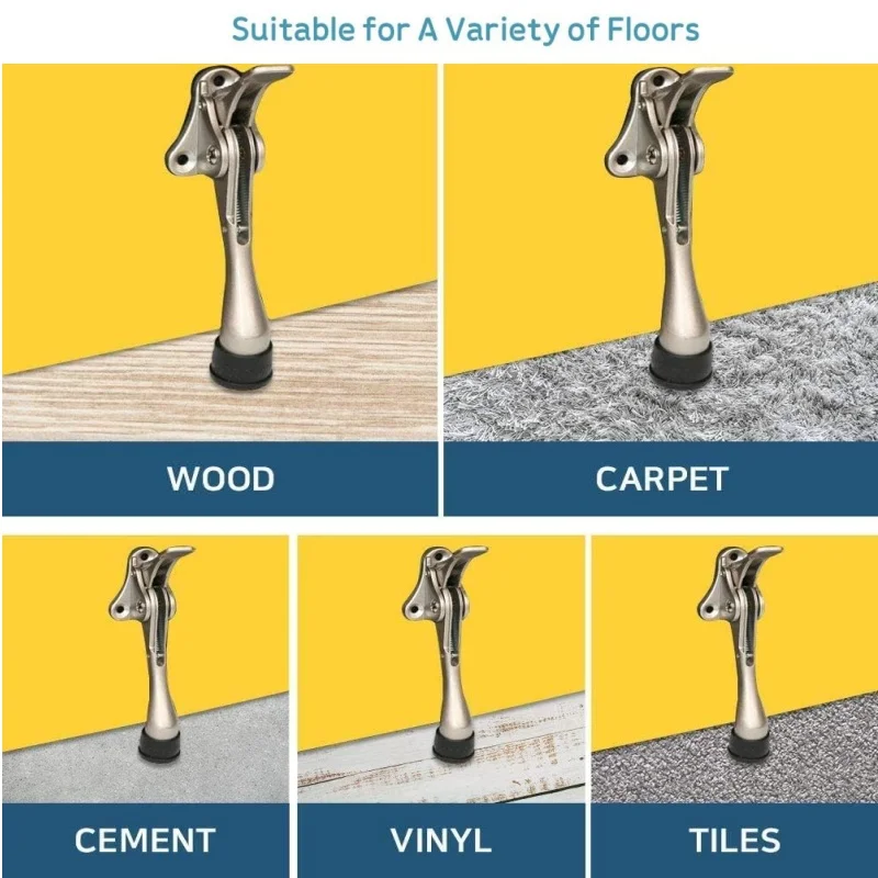 سدادة باب من سبائك الزنك شديدة التحمل مع طرف مطاطي غير قابل للانزلاق وأجهزة حماية جدارية مخفية #5