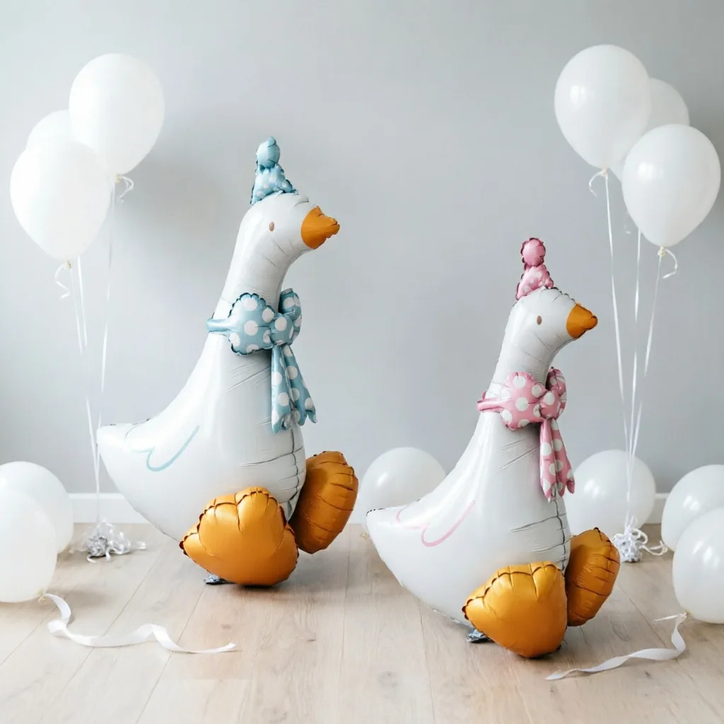 Cartoon Niedlicher Gepunkteter Schleifenballon in Gänseform aus Aluminiumfolie für Baby-Geburtstagsfeier-Dekoration – Detail 3