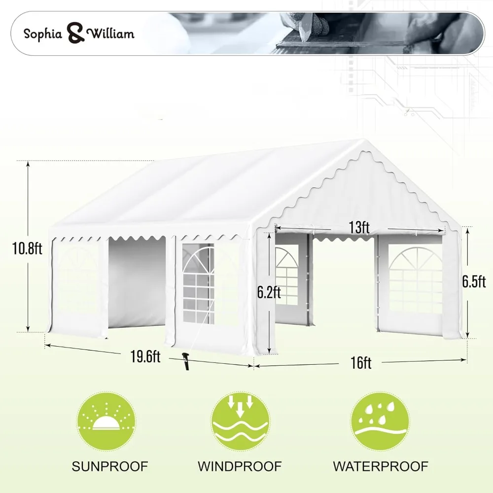 Outdoor Large Sun Shelter of 16X20ft, 6 Removable Sidewalls, Canopy Gazebo Commercial