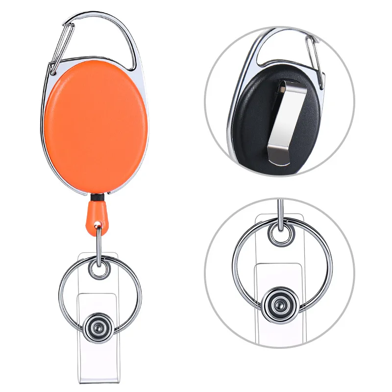 5pcs Retractable Zinc Alloy Badge Reel, Oval Metal Frame Matte Surface Badge Reel, Outdoor Keychain Badge Reel
