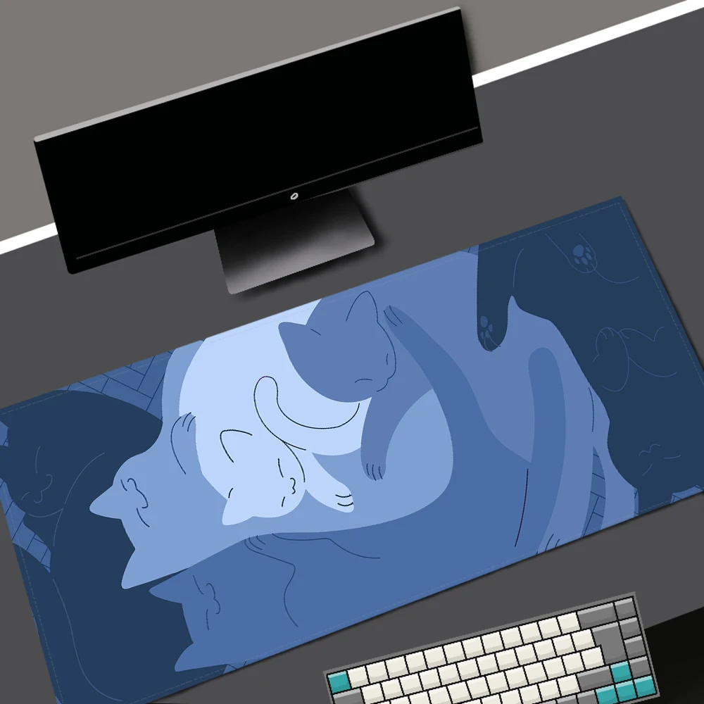 

Blue Cat Gaming Computer Mouse Pad Table Keyboard Pad Kawaii Gaming Anime Mouse Mats Pad on The Table Setup Gamer Accessories